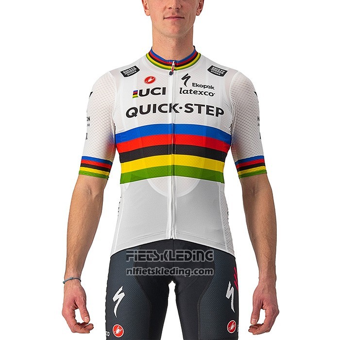 2022 Fietskleding UCI Deceuninck Quick Step Wit Korte Mouwen en Koersbroek